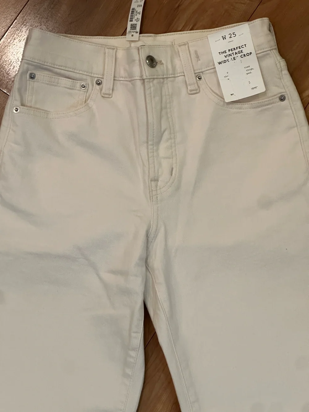 The Perfect Vintage Wide-Leg Crop Jeans Ivory Raw Hem Size 25 NWT